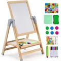 Produktbild: VEVOR Kunststaffelei für Kinder, 2-in-1-Kunststaffelei aus Holz, doppelseitig, mit magnetischem Whiteboard und Kreidetafel, verstellbares