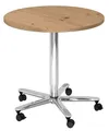 Produktbild: Beistelltisch Säulenhubtisch Besprechungstisch chrom 80 cm Durchmesser R = Asteiche-mit Rollen