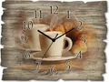 Produktbild: ARTland Holz Wanduhr Funkuhr - schwarzer Zeiger Dampfender Cappuccino und Croissant Größe: 40x30 cm