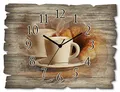 Produktbild: ARTLAND Wanddeko Wanduhr ohne Tickgeräusche aus Holz Funkuhr 40x30 cm Rechteckig Lautlos Kaffee Cappuccino Croissant Coffee Cafe Originell T5XO