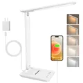 Produktbild: Jumoking Schreibtischlampe LED Dimmbar Augenschutz,Desk Lamp mit 5 Farben und 5 Helligkeitsstufen,Tischlampemit USB Ladeanschluss Touch Steuerung für Kinder, Schlafzimmer, Lektüre, Büros (White)