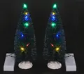 Produktbild: 2er Set künstliche Tanne Deko Schneetannen 22cm mit bunter LED Lichterkette