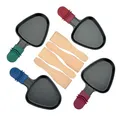 Produktbild: RoDzj Raclette Pfännchen Dreieckig 4 Stück Mini Antihaftbeschichtet Raclette Pfännchen Ersatz mit 4 Raclette Holzschaber für Raclette Grill Zubehör (Farbe isolierten Griff)