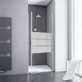 Produktbild: Drehtür 90x192 Cm Für Nische – 5 Mm Esg Dekor Depoli, Fixil-beschichtung, Alu-natur, Beidseitig Montierbar, Serie Alexa Style 2.0 - Schulte
