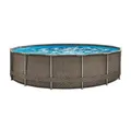 Produktbild: SUMMER WAVES Pool Frame Pool (Komplett Set, 5-tlg., Filterpumpe, Abdeckplane, Einstiegsleiter, Pool-Repairkit), Ø 457x107 cm Rattanoptik braun rund
