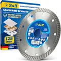 Produktbild: S&R Diamanttrennscheibe Fliesenscheibe, PREMIUM Extra-Clean 125 x 22,23 mm, für Fliesen, Feinsteinzeug, harter Keramik, Granit, Marmor, präzise Schnittkanten, sehr hohe Standzeit