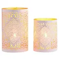 Produktbild: Marrakesch 2er Set Boho Deko Teelichthalter Windlicht 20cm groß weiß Gold | Kerzenhalter Kerzenständer Yazim als Aesthetic Deko für Wohnzimmer | Orientalische Windlichter als Balkondeko