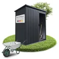 Produktbild: Juskys Metall Geräteschuppen S – Dunkelgrau, wetterfest mit Fundamentrahmen, Schiebetür & abschließbar - für Garten & Aufbewahrung