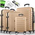 Produktbild: tillvex® Reisekoffer Set 4-teilig + Gepäckwaage, 8X Koffergurte & 4X Kofferanhänger | Kofferset 4 Rollen | Trolley Gepäck Koffer TSA Schloss | Hartschalenkofferset S-M-L-XL