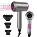 Produktbild: Faszin Föhn Ionen Haartrockner mit AC-Motor, schnellem trocknender Professioneller Fön mit 2 Geschwindigkeits- und 3 Hitzeeinstellungen, Kaltlufttaste, drehbarem 1 Diffusor & 2 Konzentratoren Grau