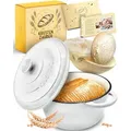Produktbild: KRUSTENZAUBER Gusseisen Topf Brot backen emailliert inkl. Gärkorb - 26cm Emaille-Topf samt Zubehör - Ideal als Brotbacktopf, Brottopf, Brotbackform - Weiß