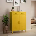 Produktbild: skølm Atria Metall Kommode – Sideboard in Gelb – Metallschrank mit 2 Fächern & 2 Schubladen – Mehrzweckschrank – Industrial Highboard – Aufbewahrungsschrank/Flurschrank – Flexible Einlegeböden