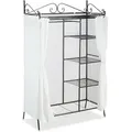 Produktbild: Metall Garderobe Country 172 X 105 X 45 Cm Hxbxt, Landhausstil Kleiderschrank Mit Stoffvorhang, Schwarz-weiß - Relaxdays