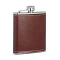 Produktbild: Relaxdays Flachmann 200ml, Taschenflasche aus Edelstahl mit Kunstleder Hülle, kleiner Flachmann für Unterwegs, braun, 1 Stück Kunstleder