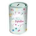 Produktbild: Wunscherfüller Spardose aus Blech I Urlaub, Kommunion und besondere Anlässe I Stilvolles Geldgeschenk I Modernes Design I Geld sparen für Traumreisen und Wünsche