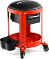 Produktbild: COSTWAY Werkstatthocker, 150 kg belastbar, Werkstattsitz mit 2 Schubladen & Dosenhaltern & Ablage & abnehmbarem Sitz, Arbeitshocker mit Rollen, Garagenhocker Montagehocker Rollhocker, Rot