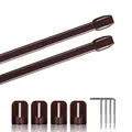 Produktbild: Vitragestangen 2er Pack ausziehbar, 2 Gardinenstangen mit Selbstklebehaken - Befestigung ohne Bohren (Farbe: braun, Größe: 60-90cm)