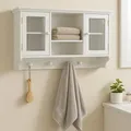 Produktbild: Riyashop Wandschrank Wandgarderobe Wandvitrine Weiss Wandregal Hängeschrank Glastür Wandschrank Regalen, passend für Büros, Esszimmer, Wohnzimmer, Küchen und Badezimmer Landhaus