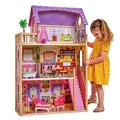 Produktbild: KidKraft Puppenhaus Kayla aus Holz mit Möbeln und Zubehör, Spielset mit 3 Spielebenen für 30 cm Puppen, Spielzeug für Kinder ab 3 Jahre, 65092 - Exklusiv bei Amazon