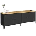 Produktbild: IDMarket - Niedriges Lowboard 140 cm Ester 4 Schwarze Metalltüren und Holzplatte Industriedesign