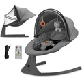 Produktbild: Elektrische 2-in-1 Babywippe/Babyliege LUMI 2 von Kinderkraft – Wippe mit sanfter Seitenbewegung, 12 Melodien, Timer & Moskitonetz – Grau - Grau