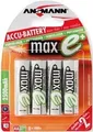 Produktbild: Ansmann Akku Mignon AA maxE 5035442 | 2500mAh NiMH 1,2V | vorgeladen | geringe Selbstentladung | 4er Pack | silber