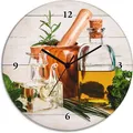 Produktbild: ARTland Glas Wanduhr Quarzuhr - schwarzer Zeiger Olivenöl und Kräuter - Küche Größe: 30x30 cm