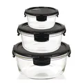 Produktbild: LocknLock Frischhaltedosen aus Glas mit Deckel, 3er Set rund - OVEN GLASS - Für den Kühlschrank & zum Einfrieren - Auflaufform Backofen & Mikrowelle - 130 ml, 650 ml, 950 ml