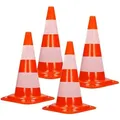 Produktbild: Ecd Germany - 4 Stück Verkehrskegel Pylone 47 cm, Orange-Weiß, Verkehrsleitkegel mit 2 reflektierenden Streifen, stapelbar & flexibel, Warnleitkegel