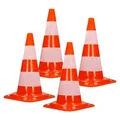 Produktbild: ECD Germany 4 Stück Verkehrskegel Pylone 47 cm, Orange-Weiß, Verkehrsleitkegel mit 2 reflektierenden Streifen, stapelbar & flexibel