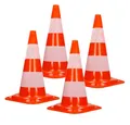 Produktbild: ECD Germany Warndreieck Verkehrsleitkegel aus PVC mit 2 reflektierenden Streifen, Komplett-Set, 4-tlg., Verkehrskegel Pylone 47cm Warnleitkegel Warnkegel Leitkegel