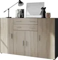 Produktbild: Vladon Highboard Aron Anrichte mit 2 Schubladen und 4 Türen mit insgesamt 8 Fächer dahinter, Anthrazit matt/Eiche sägerau (166,5 x 106,5 x 35 cm)