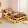 Produktbild: MEBLE WRÓBEL Kinderbett 90x180 cm mit 2 Schubladen und Lattenrost - Einzelbett aus Kiefer Massivholz - Kinder Bett Montessori – Jugendbett - ohne Matratze