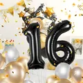 Produktbild: Zahlenballon 16 Jahre Folienballon Schwarz 40'' 101cm Geburtstagsdeko Helium