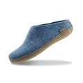 Produktbild: GLERUPS Slip On Hausschuhe Damen und Herren (Größe 3.5) | Blauer Unisex-Slipper aus Wolle mit Ledersohle