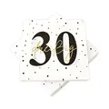 Produktbild: 20 Servietten zum 30. Geburtstag 33x33 cm - weiß schwarz gold