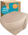 Produktbild: Calmwaters® Erhöhtes Wand WC spülrandlos Modern Plus mit Toilettendeckel, +6 cm Erhöhung, erhöhte Toilette inkl. abnehmbarem WC Sitz mit Absenkautomatik und Fast-Fix, Komfort Tiefspüler, Bahamabeige