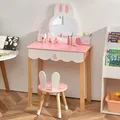 Produktbild: Costway - Kinder Schminktisch mit Hocker, Prinzessin Schminkkommode Frisiertisch mit Spiegel Schubladen & Aufbewahrungsbox, Make-up Schminktisch
