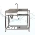 Produktbild: Spültisch freistehend, Wasserhahn mit Kalt Warm Anschluss, Spülbecken Größe L
