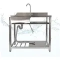 Produktbild: Lemodo Küchenspüle Spültisch freistehend, Wasserhahn mit Kalt Warm Anschluss, 51,4/99.8 cm, Flexible Wassertemperatureinstellung silberfarben 51,4 cm x 90 cm x 99.8 cm