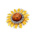 Produktbild: Silber und Vergoldet Sonnenblumen Brosche mit Bernstein und Anhänger Funktion