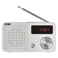 Produktbild: EMOS - tragbares digitales FM-Radio und MP3-Player mit Akku + USB-C Kabel - teleskopische Antenne, FM 88–108 MHz - USB-Port, Micro-SD-Karten-Slot, Kopfhörer-Anschluss - weiß/grau, Batteriebetrieben