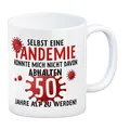 Produktbild: Witziger Kaffeebecher für den 50. Geburtstag mit Motiv: Pandemie