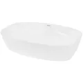 Produktbild: LuxeBath Waschbecken Aufsatzwaschbecken aus Keramik Handwaschbecken Wasserfall Waschtisch, Aufsatzwaschtisch Waschschale Oval 605x380x140 mm Weiß Spülbecken weiß Oval | 60.5 cm x 14 cm x 38 cm