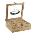 Produktbild: ToCi Teebox Holz Natur mit 9 Fächern – Rechteckige Teekiste mit Sichtfenster im Vintage-Look - Teedose zur Aufbewahrung von Teebeuteln, Gewürzen & Kleinteilen | 24 x 24 x 8,5 cm