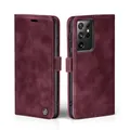 Produktbild: LBH Handyhülle für Samsung Galaxy S21 Ultra 5G in Weinrot mit Karten- und Geldfach Smartphone Hülle mit Standfunktion Flip Case Schutzhülle Magnetverschluss Vintage