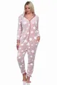 Produktbild: Normann Damen Schlafanzug Jumpsuit Overall in Sterneoptik aus kuschelig warmen Coralfleece, Farbe:rosa, Größe:48/50