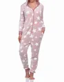 Produktbild: Normann Pyjama Damen Schlafanzug Jumpsuit Overall in Sterneoptik aus Coralfleece