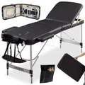 Produktbild: Arebos Mobile Massageliege 3 Zonen, Massagetisch, Massageliege klappbar, höhenverstellbare Aluminium Massagebett Kosmetikliege tragbar inkl. Zubehör, Kopfstütze, Armlehne und Tragetasche, Schwarz