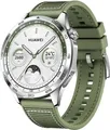 Produktbild: Huawei Watch GT 4 46 mm silber am gewobenen Stoffarmband grün